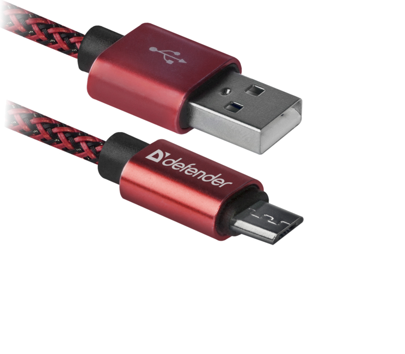 Кабель Defender USB08-03T USB(AM)-MicroBM 1m Red (87801) - Фото 1
