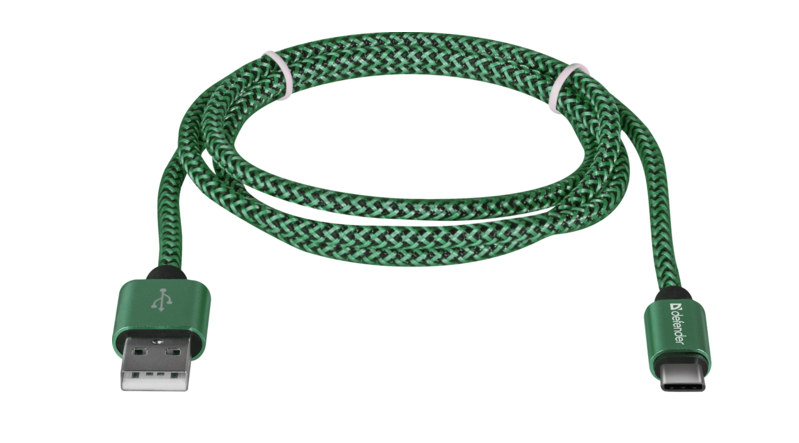 Кабель синхронизации данных Defender USB09-03T PRO USB(AM)-C Type 1m Green (87816) - Фото 1