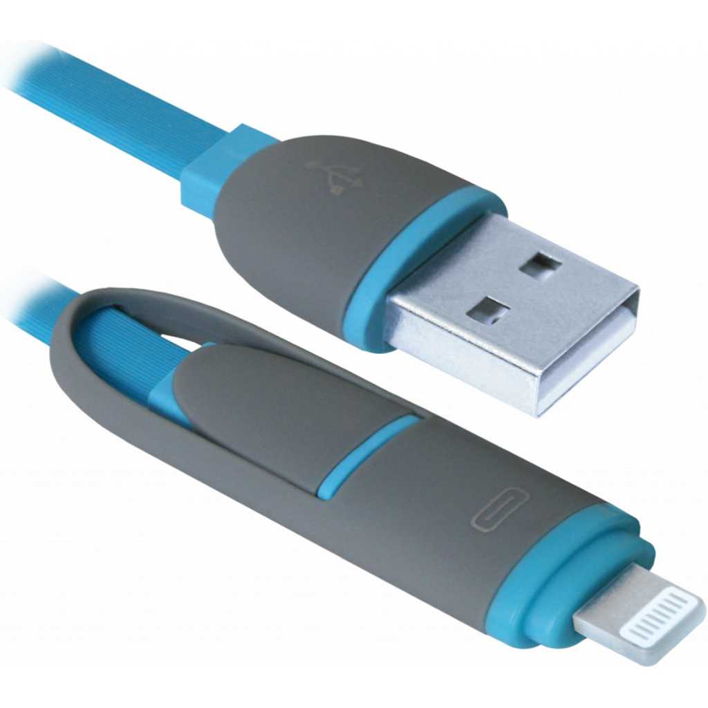 Кабель синхронизации данных Defender USB - Micro USB/Lightning USB10-03BP Blue 1m (87487) - Фото 1