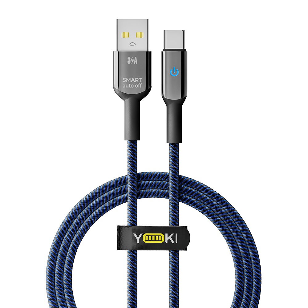 Кабель синхронізації даних YOKI SMART Type-C 3A 1.2m Black-Blue (YK-SM31) - Фото 1