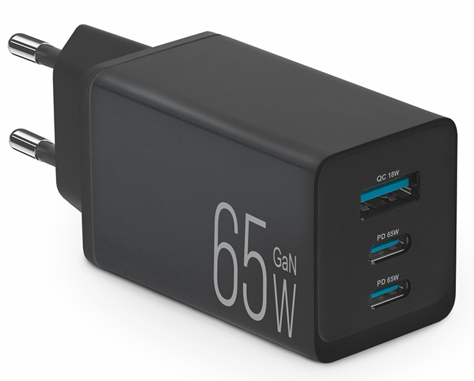 Мережевий зарядний пристрій Brevia ePowerGaN PD65W 2xUSB-C+USB-A (44065GDCUB) - Фото 1
