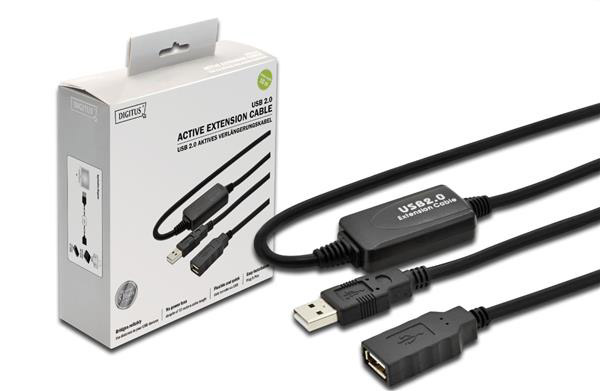 Кабель USB type A - USB type A Digitus USB 2.0 (AM/AF) 5.0m Black - Фото 1