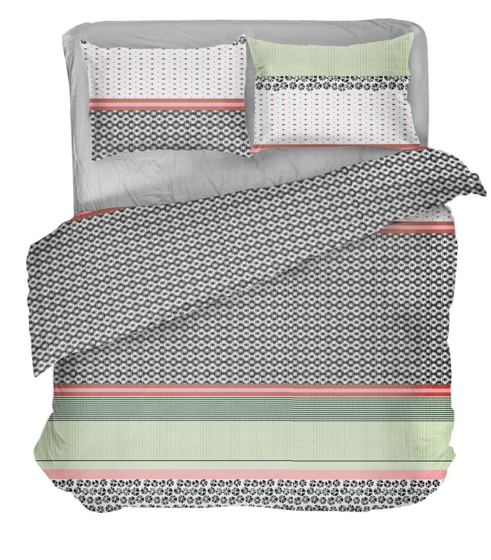 Комплект постільної білизни Lelit P-0142 Мікрофібра Сірий з Зеленим полуторний (1195367) - Фото 1