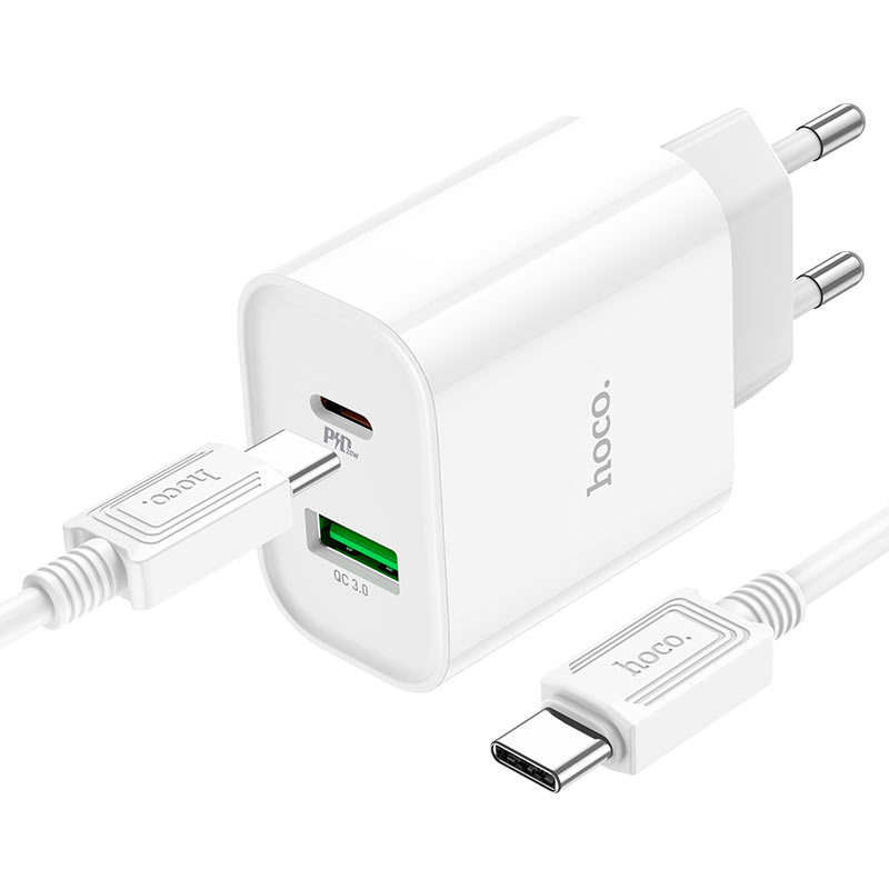 Сетевое зарядное устройство HOCO C80A Plus Rapido PD20W+QC3.0 White (6931474779908) - Фото 1