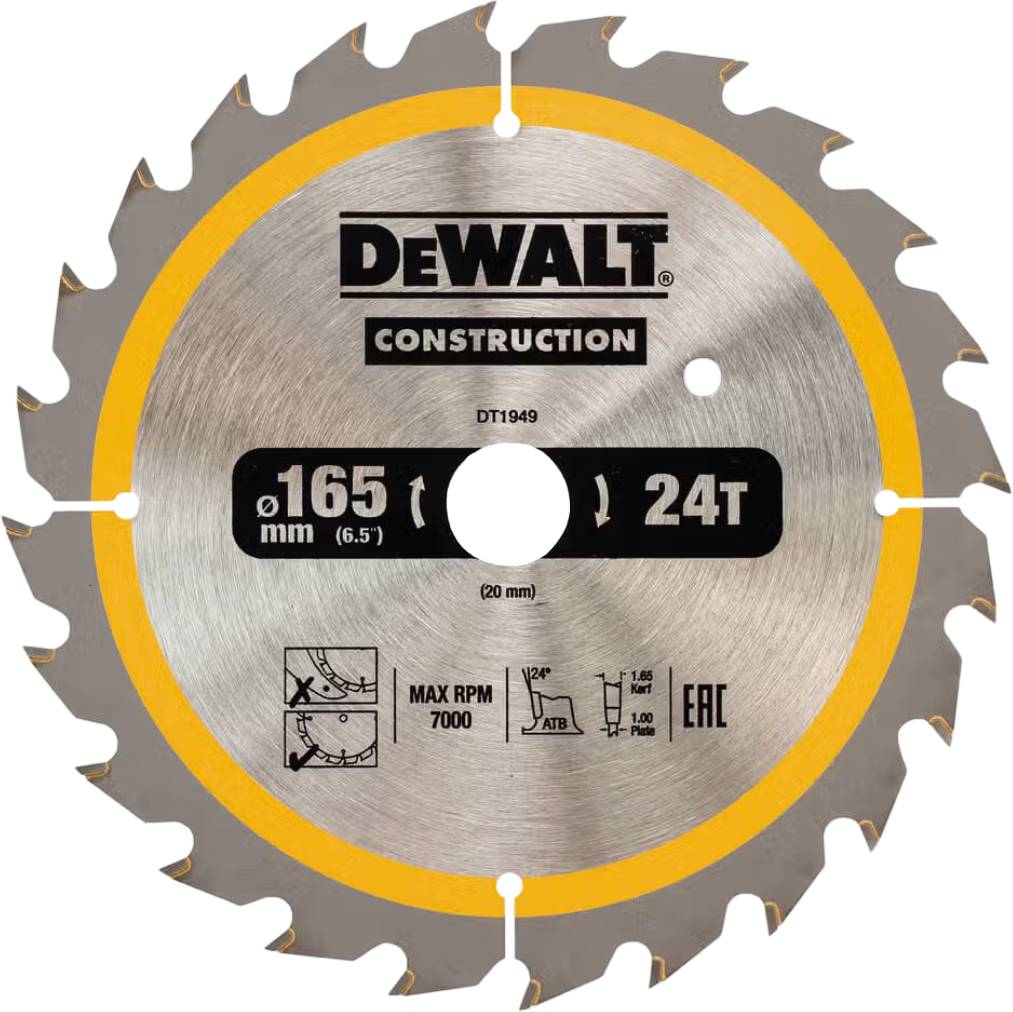 Диск пильний DeWALT CONSTRUCTION 165х20 мм (DT1949) - Фото 1