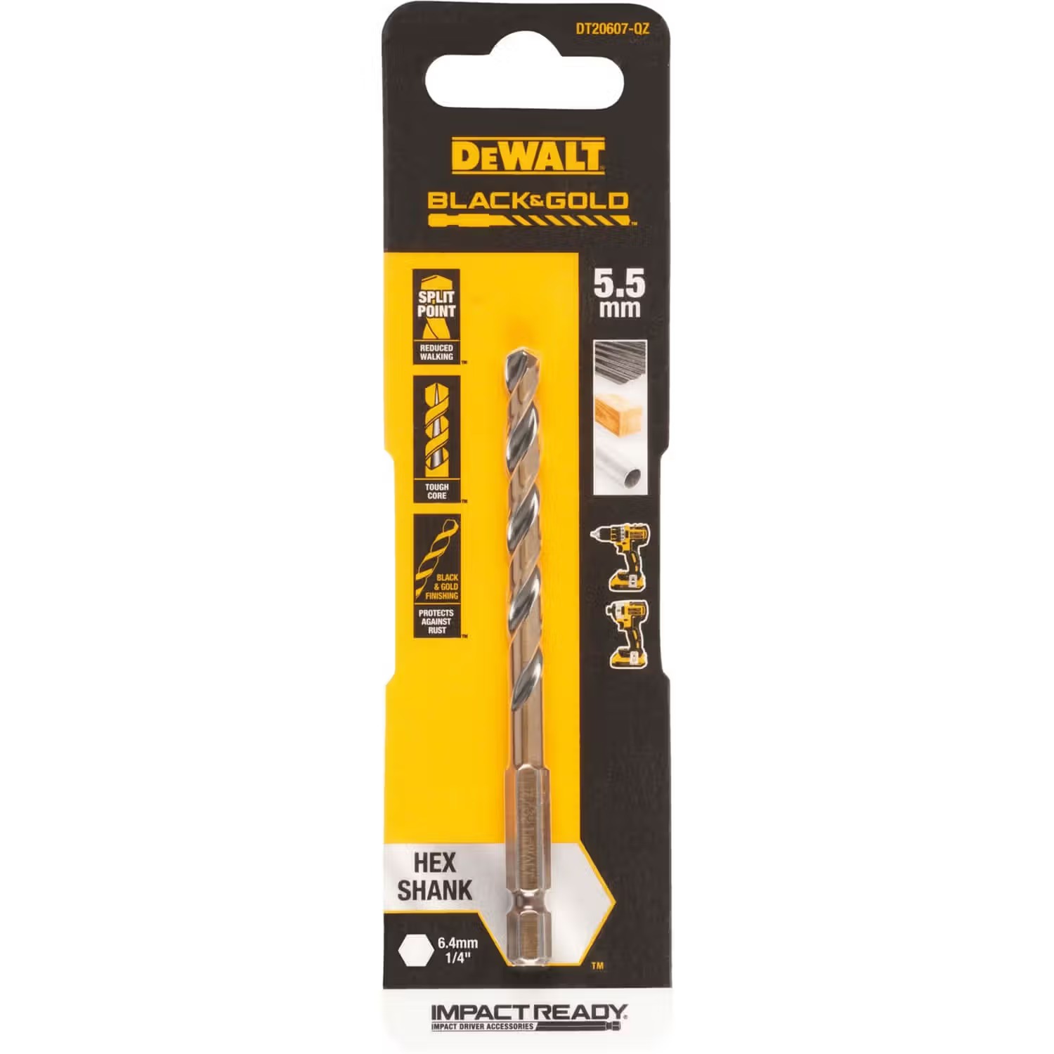 Сверло DeWALT EXTREME IMPACT Black&Gold HSS-G (DT20607) - Фото 1