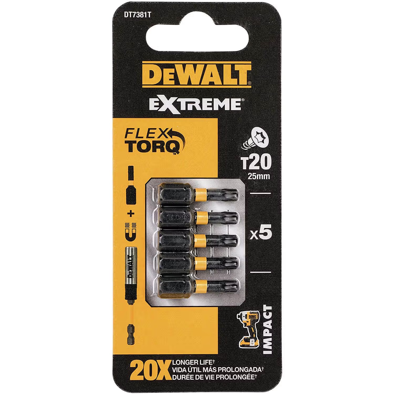 Набор бит для отвертки DeWALT IMPACT TORSION 5 шт. (DT7381T) - Фото 1