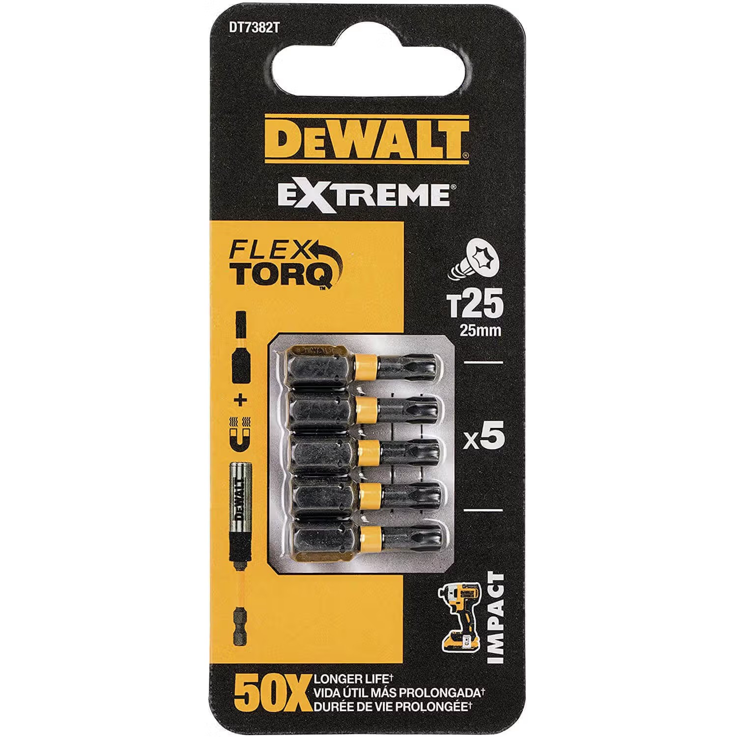 Набор бит для отвертки DeWALT IMPACT TORSION 5 шт. (DT7382T) - Фото 1