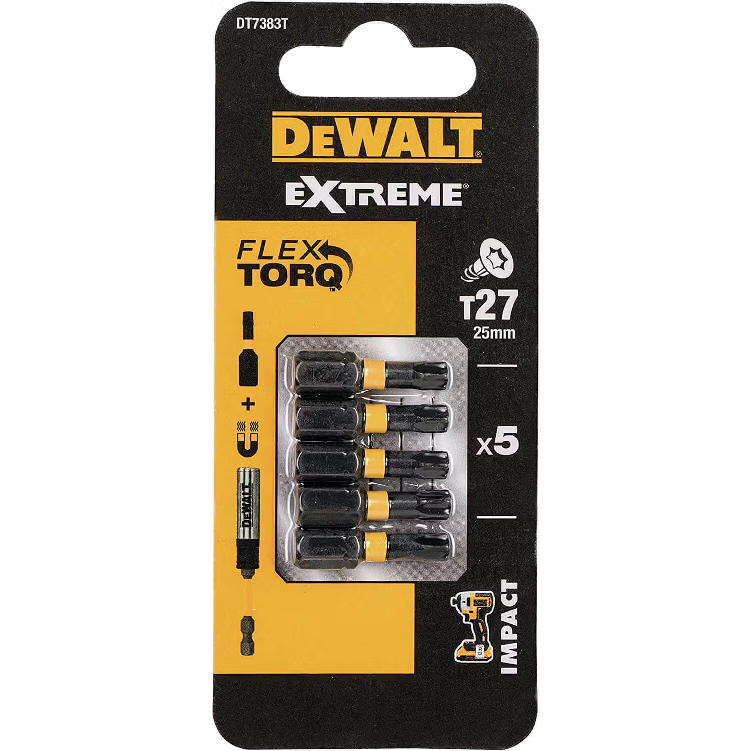 Набор бит для отвертки DeWALT IMPACT TORSION 5 шт. (DT7383T) - Фото 1