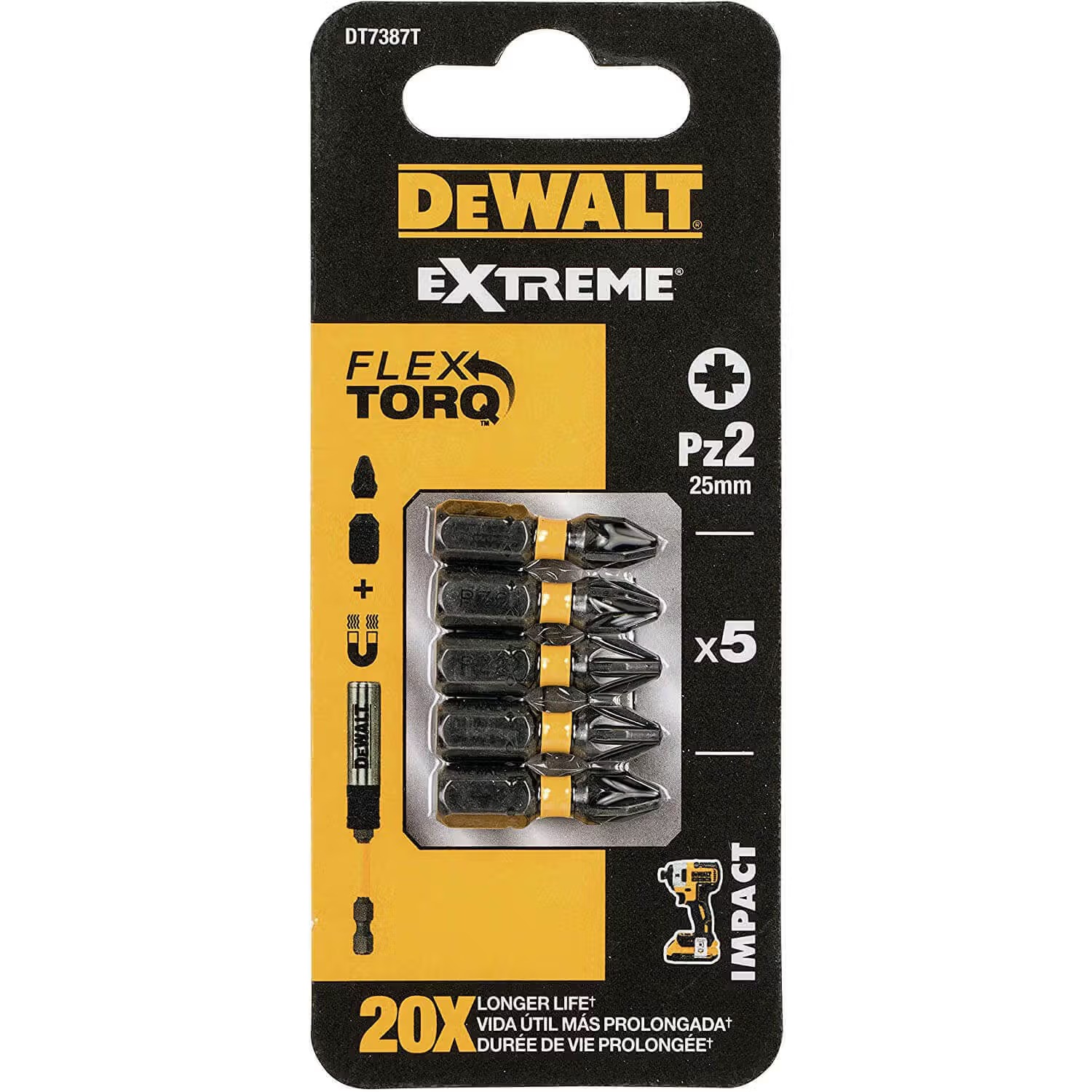 Набор бит для отвертки DeWALT IMPACT TORSION EXTREME 5 шт. (DT7387T) - Фото 1