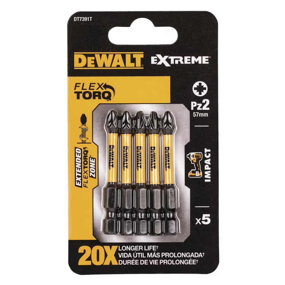 Набор бит для отвертки DeWALT IMPACT TORSION EXTREME 5 шт. (DT7391T) - Фото 1
