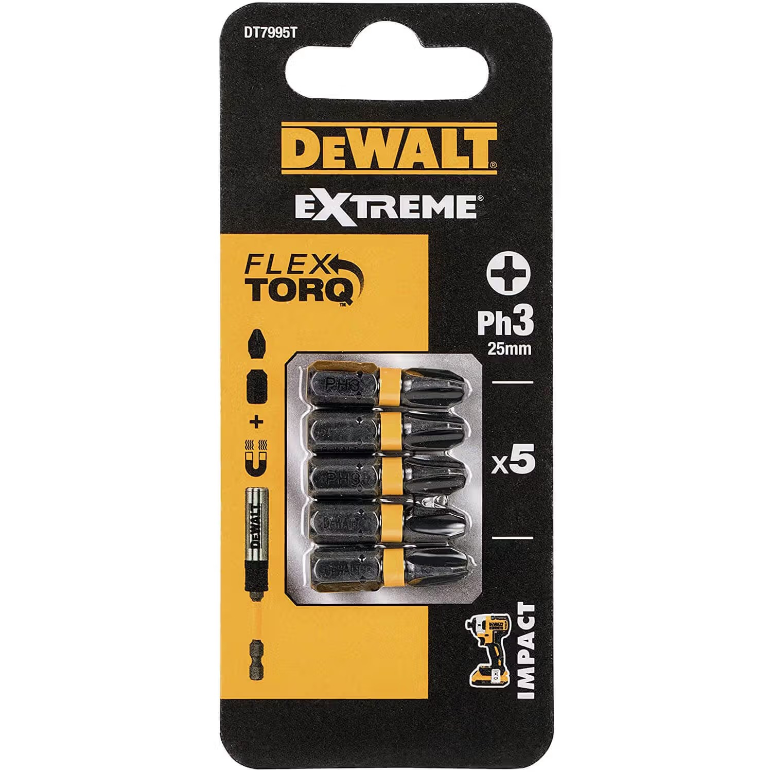 Набор бит для отвертки DeWALT IMPACT TORSION EXTREME 5 шт. (DT7995T) - Фото 1