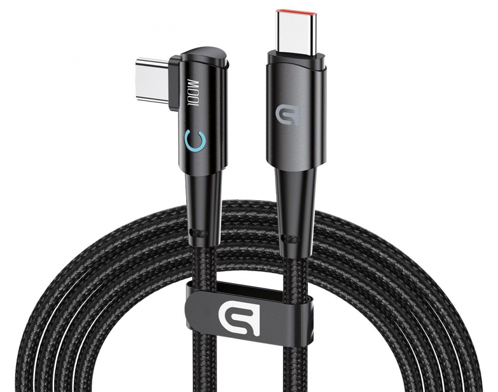 Кабель синхронизации данных Armorstandart AT-C1D USB Type-C to 90-degree USB Type-C 100W 1,2m Black (ARM75870) - Фото 1