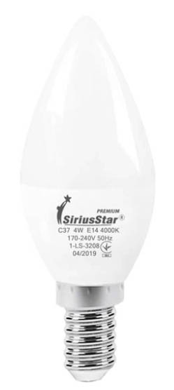 Лампочка світлодіодна SiriusStar 3208 С37 4W-4000K-E14 - Фото 1
