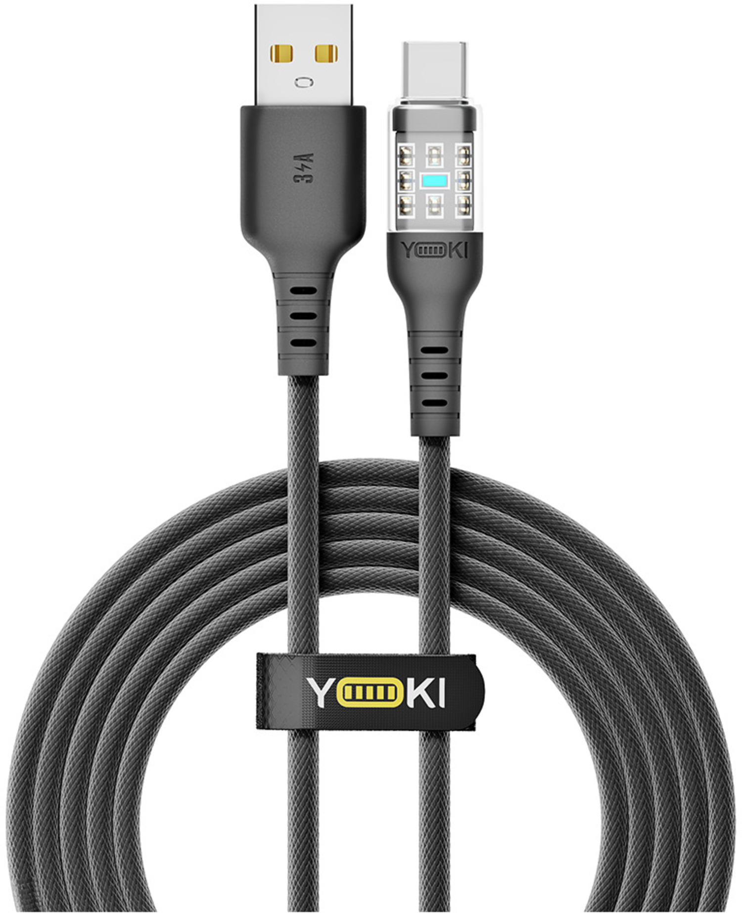 Кабель синхронизации данных YOKI CYBER Type-C 3A 2m Black (YK-CY23) - Фото 1