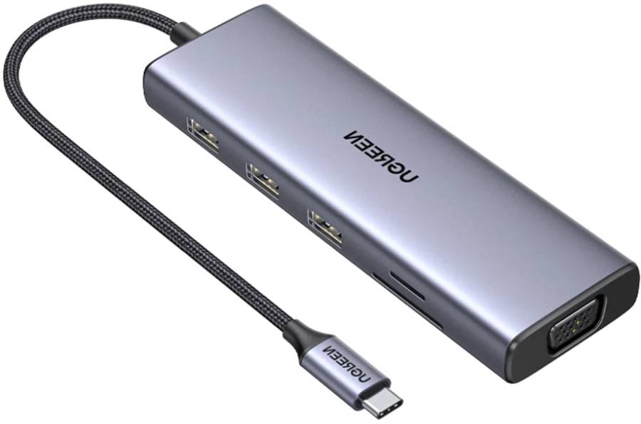 Док-станция UGREEN USB3.1 Type-C HDMI60Hz/VGA/USB 3.0х3/RJ45/SD/TF/PD 100W 9-in-1 CM498 (15600) - Фото 1