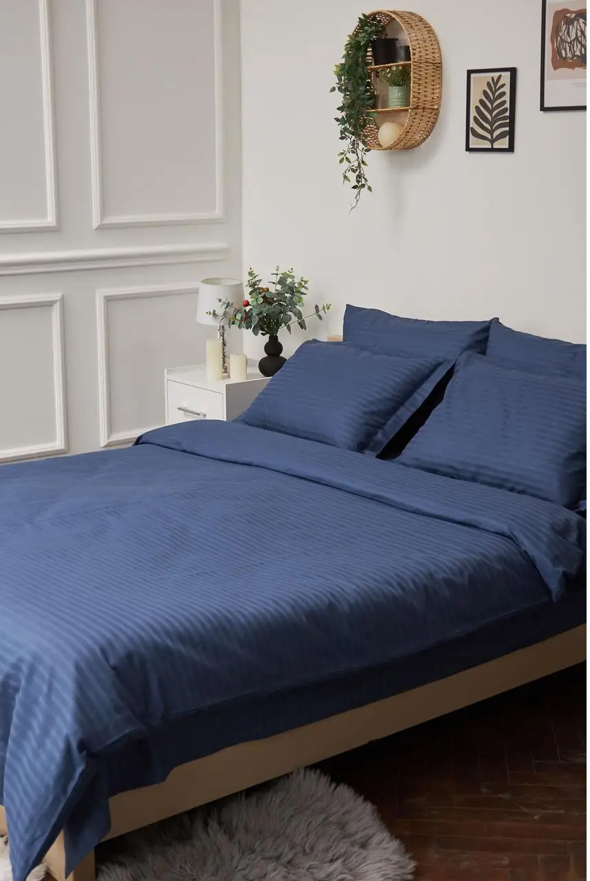 Пододеяльник двуспальный евро Moon&Star Satin Stripe Delfi Blue King Size 220x240 см (MS-870000424) - Фото 1