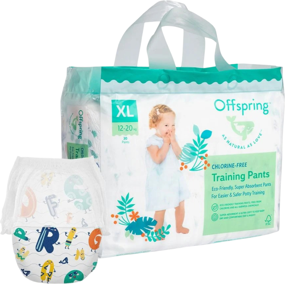 Одноразові підгузки-трусики Offspring розмір XL, 12-20 кг 30 шт. Літери (DP-OI-FAP-XL30P-ABC) - Фото 1