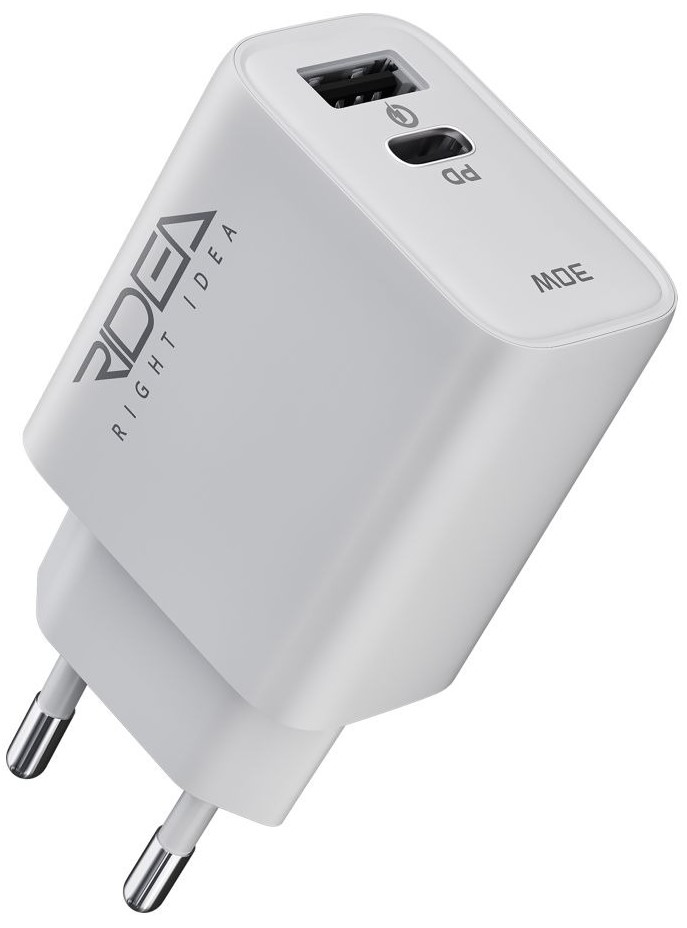 Мережевий зарядний пристрій Ridea Turbo 1USB/1USB-C QC/PD 30W White (RW-30120) - Фото 1