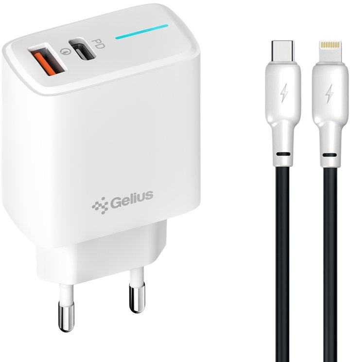 Мережевий зарядний пристрій Gelius Radiance GP-HC058 1Type-C + 1USB-A 25W +Full Silicon Type-C to Lightning (100477) - Фото 1