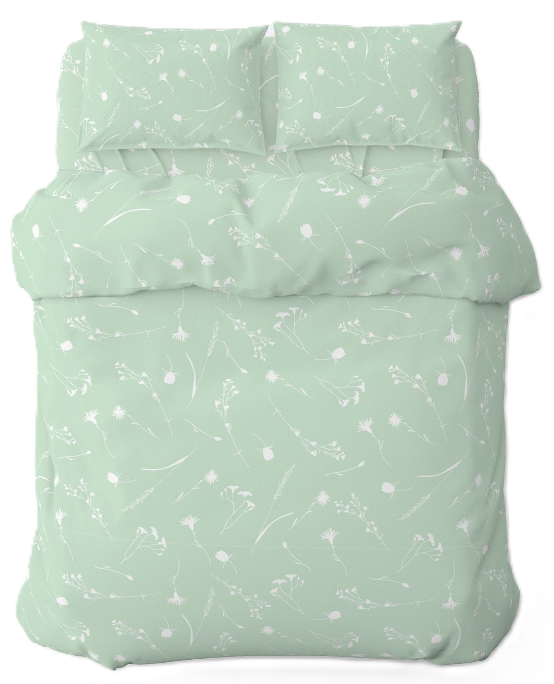 Комплект постельного белья Home Line ВАСИЛЬКИ бязь 143 x 215 см Щ140 нав. 50х70 Белые на зеленом (173305) - Фото 1