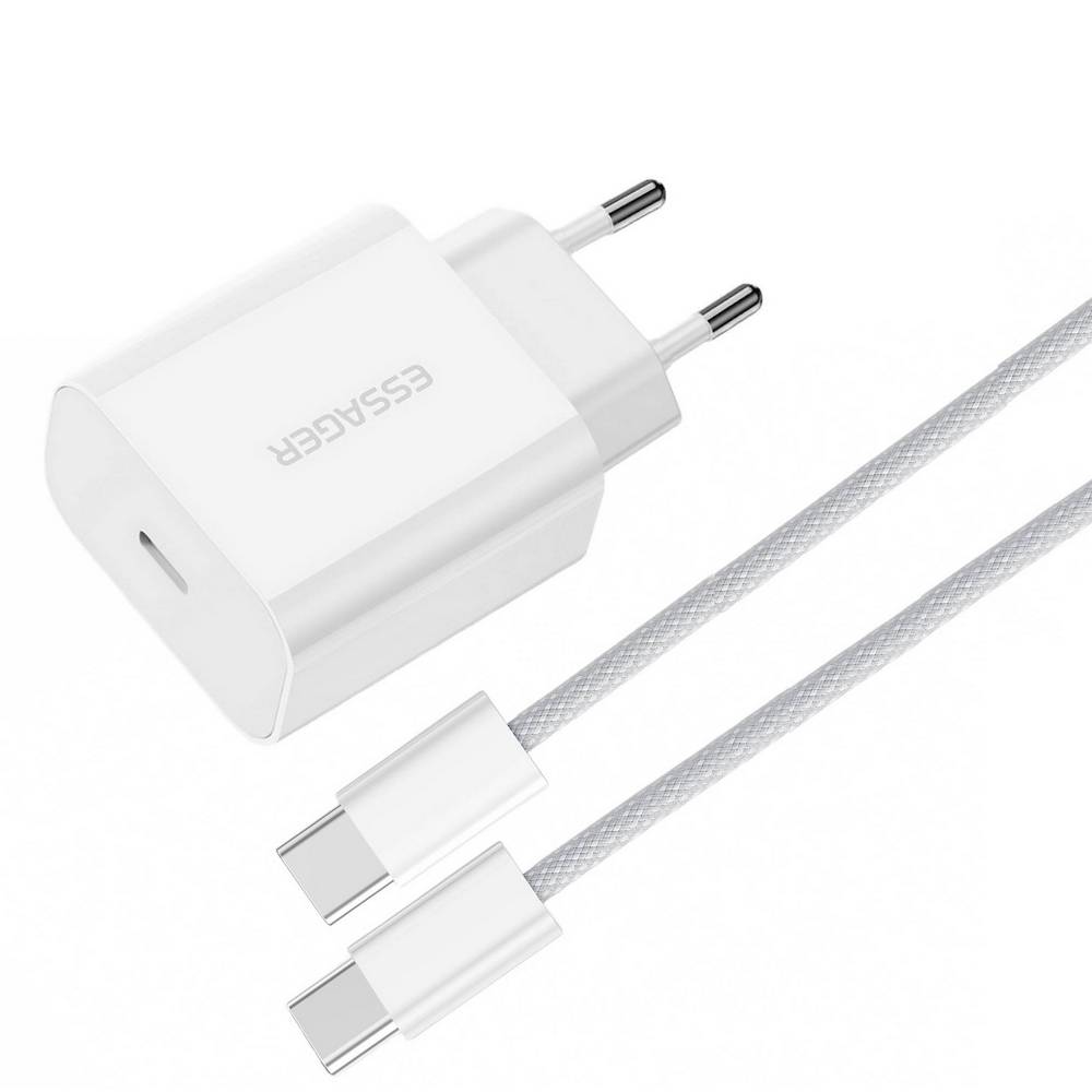 Сетевое зарядное устройство Essager Vanjane Travel Phone Charger Set PD20W with C-C 60W data cable (EFJB02-JSTT2-T) - Фото 1