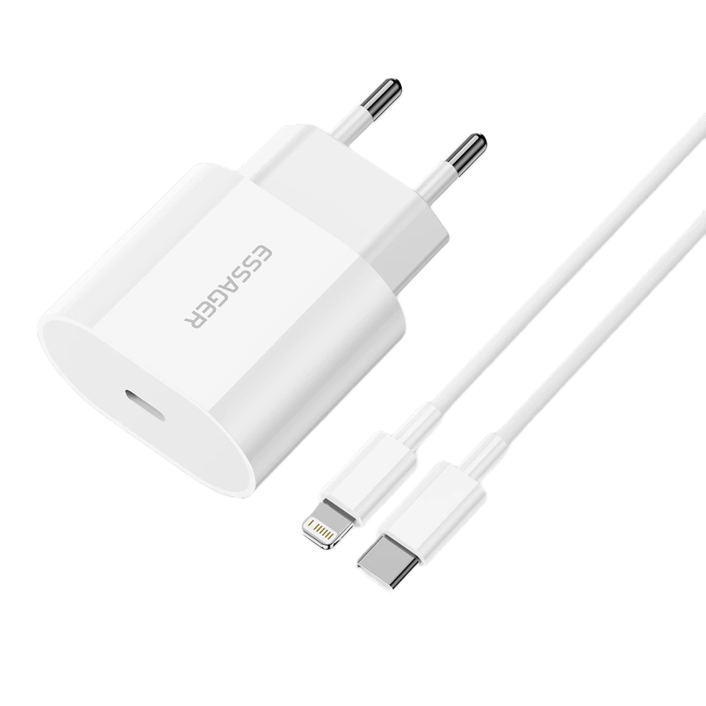 Сетевое зарядное устройство Essager Vanjane Travel Phone Charger Set PD20W with PD 20 Type C to Lightning EU (EFJB02-XBL02-T) - Фото 1