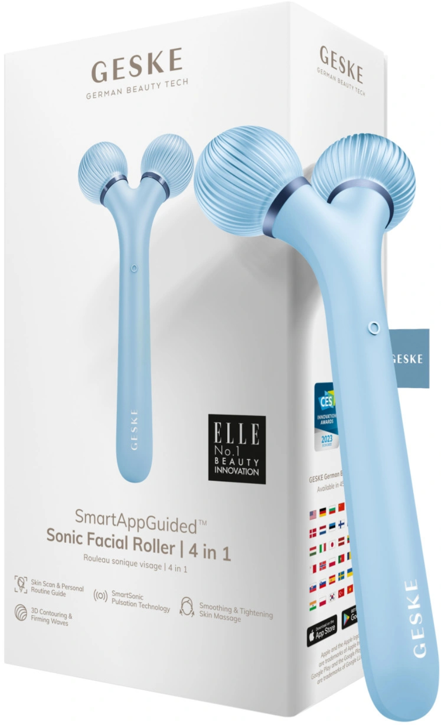 Електронний звуковий ролик для обличчя GESKE Sonic Facial Roller 4 в 1 аквамарин (GK000040AQ01) - Фото 1