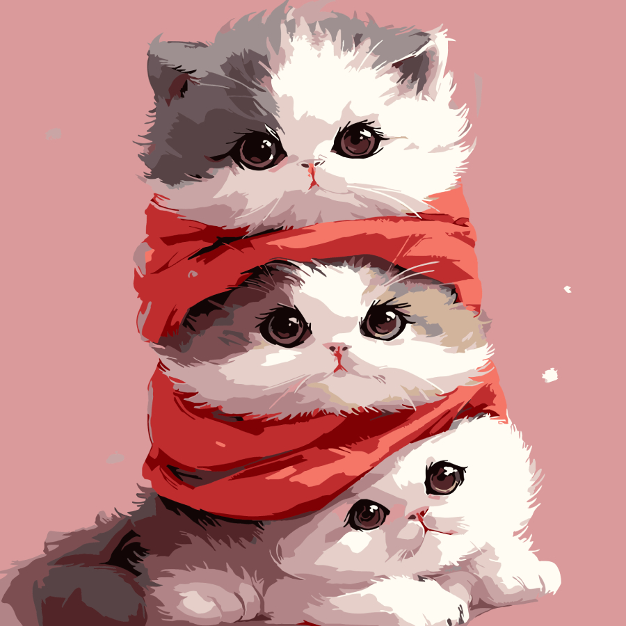 Картина за номерами Strateg Кошенята в шарфику 30х30 (ES-0909) - Фото 1