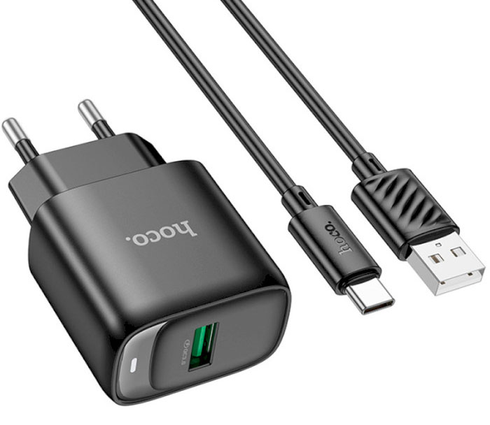 Сетевое зарядное устройство HOCO C140A QC3.0 charger set(Type-C)(EU) Black (6942007627825) - Фото 1