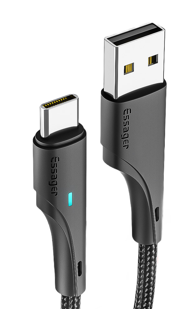 Кабель синхронизации данных Essager Rousseau 3A Fast Charging USB Type C Cable 3m Black (EXCT-LSC01) - Фото 1