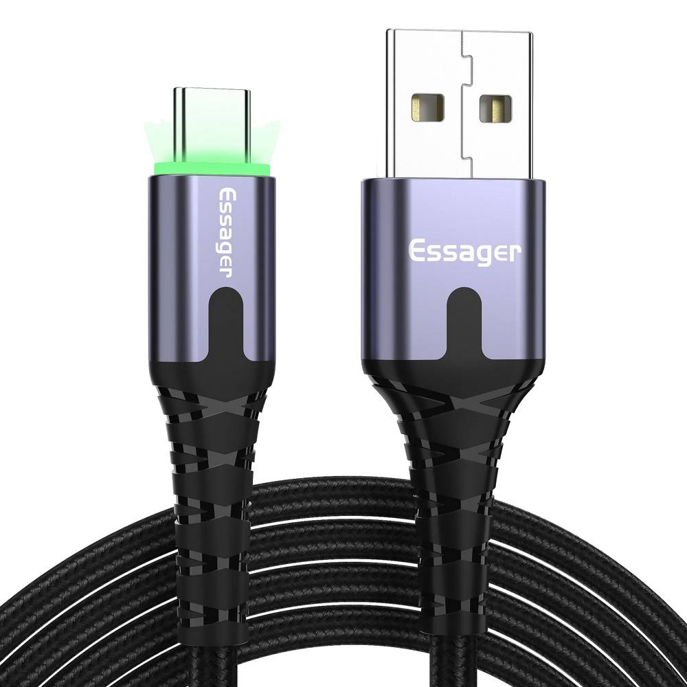 Кабель синхронизации данных Essager LED Light USB Charging & Data Cable Type-C 3A 2M Black (EXCT-XGA0G) - Фото 1
