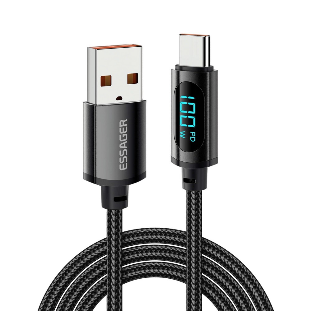 Кабель синхронізації даних Essager Enjoy LED Digital Display USB Charging 7A USB A to Type C 1m Black (EXCT-XY01-P) - Фото 1