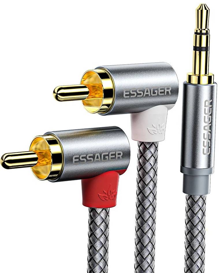 Кабель 3.5 мм - 3.5 мм Essager Monster Elbow RCA Audio Cable Jack 3.5 to 2 RCA Cable 3.5mm  3.5mm Jack to 2RCA 3M (EYPWT-MYC0G-P) - Фото 1