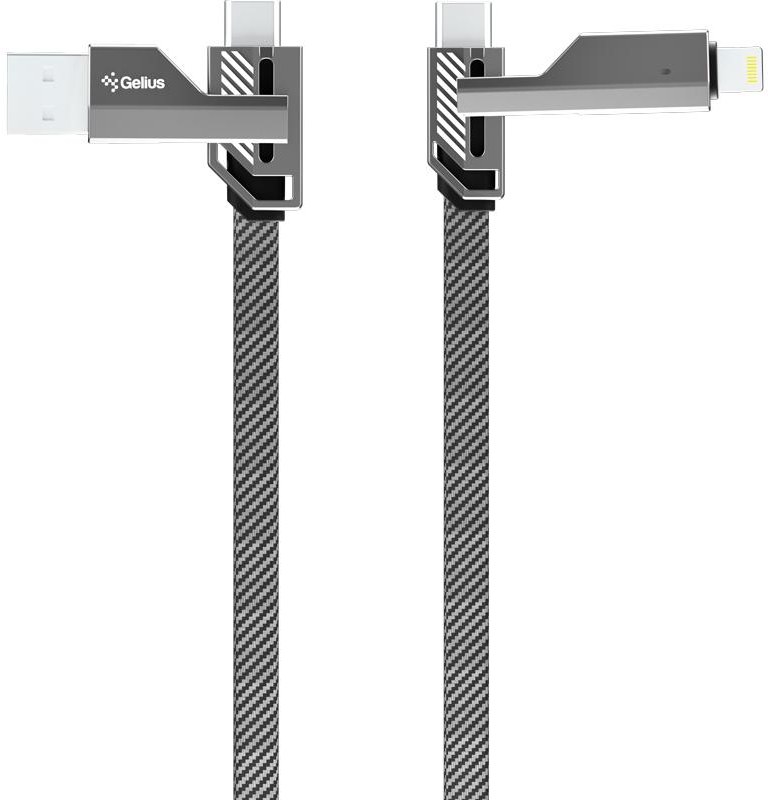 Кабель синхронизации данных Gelius Twister 4в1 USB-A/Type-C to Type-C/Lightning 60W 1,2m Gray (GP-UCN004) - Фото 1