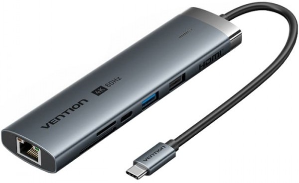 Хаб USB Vention USB3.2 Type-C HDMI/USB3.0/USB2.0/RJ45/SD/TF/PD 100W (TGUHB) - Фото 1