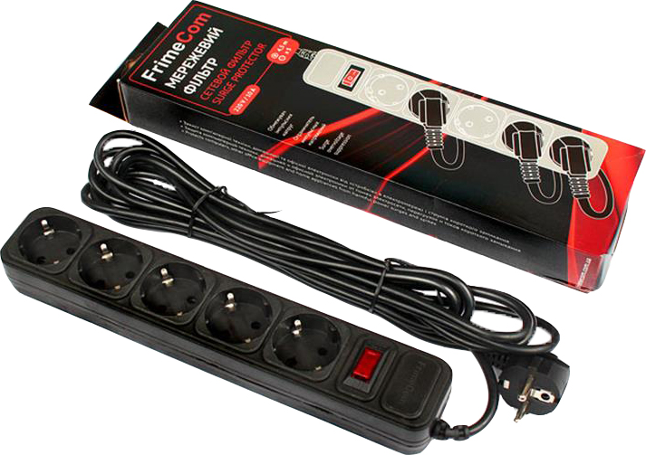Купить Сетевой фильтр FrimeCom 5 розеток 4.5m Black (FC-B4005W 4.5 B) - Фото 1 Сетевой фильтр FrimeCom 5 розеток 4.5m Black (FC-B4005W 4.5 B) - Фото 1