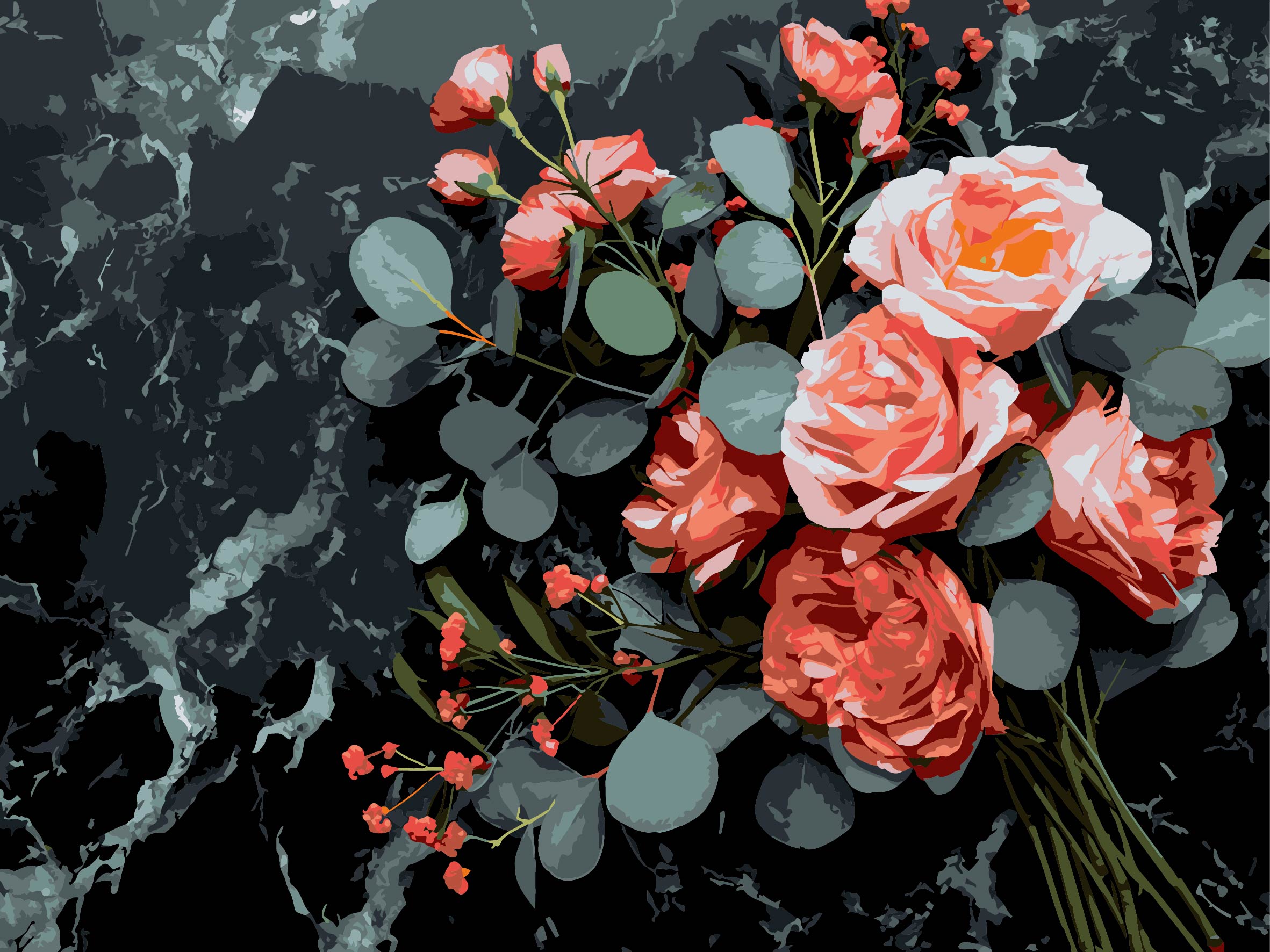 Картина за номерами Strateg Квітковий букет на чорному фоні 30х40 (FH-31) - Фото 1