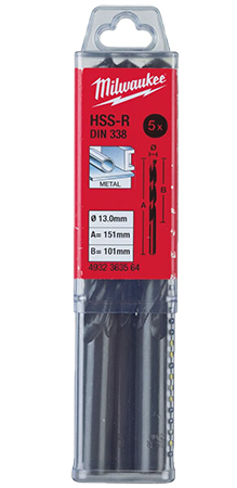 Сверло Milwaukee HSS-R DIN338 13,0х151х101 мм 5 шт. (4932363564) - Фото 1