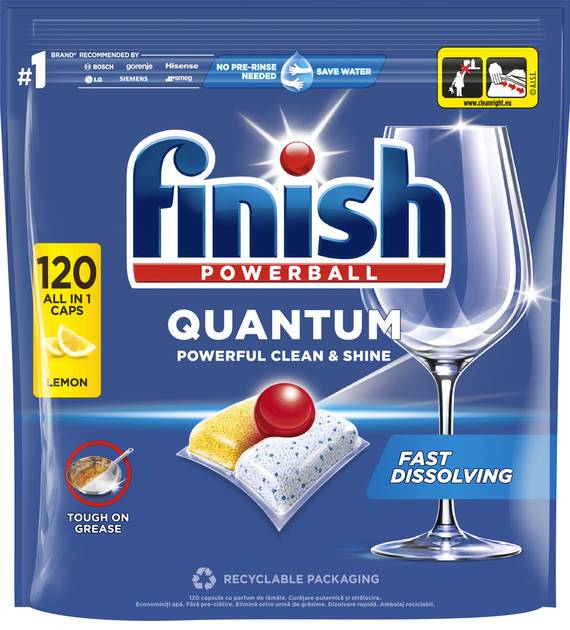 Таблетка для посудомоечной машины Finish Quantum All in 1 Лимон 120 шт - Фото 1