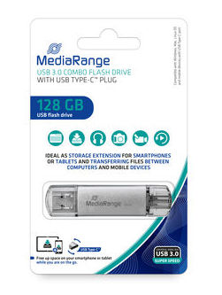 Флеш USB MediaRange USB3.0 128GB Type-C Silver (MR938) - Фото 1