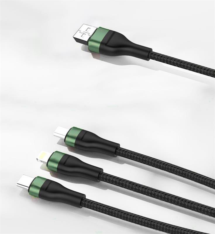 Кабель синхронизации данных Foneng X78 1.2M 3-in-1 (66W) USB - USB-C/microUSB/Lightning 1.2m Black (X78-CA-3-TIO) - Фото 1