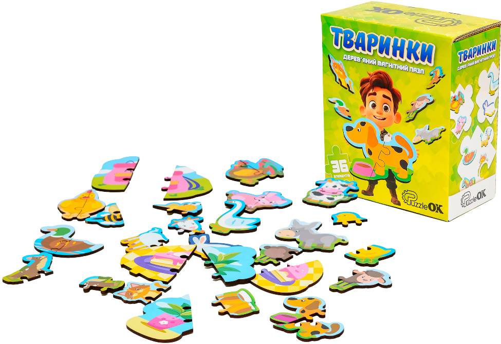 Пазли магнітні (3-4 роки) PuzzleOk Дерев'яний Тваринки  (Puz-22930) - Фото 1