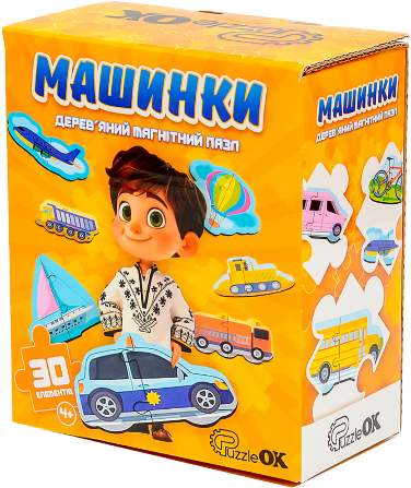 Пазли магнітні (3-4 роки) PuzzleOk Дерев'яний Машинки  (Puz-22932) - Фото 1
