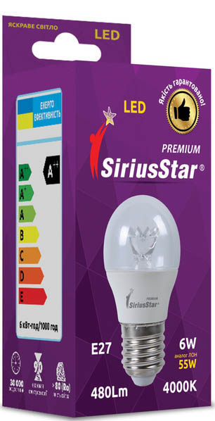 Лампочка светодиодная SiriusStar 3305 G45 crystal 6W-4000K-E27 - Фото 1
