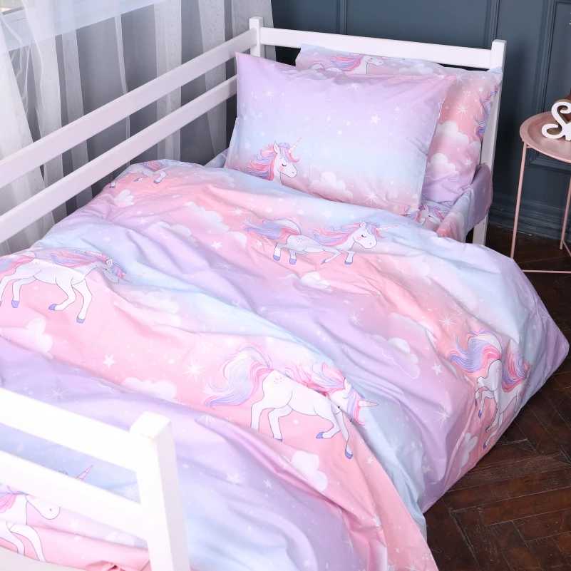 Комплект постільної білизни дитячий MirSon Бязь Kids Time 17-0790 Єдиноріг на веселці 220х240 (2200011396361) - Фото 1