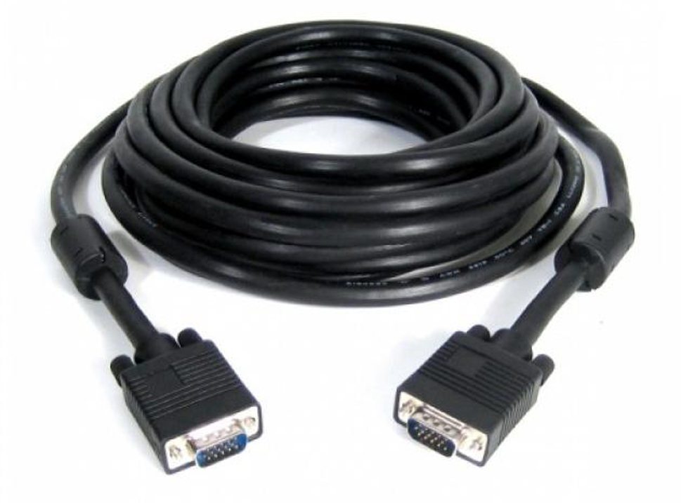 Кабель Cablexpert VGA HD15M/HD15M с 2-мя фер. кольцами 15m Black (CC-PPVGA-15M-B) - Фото 1