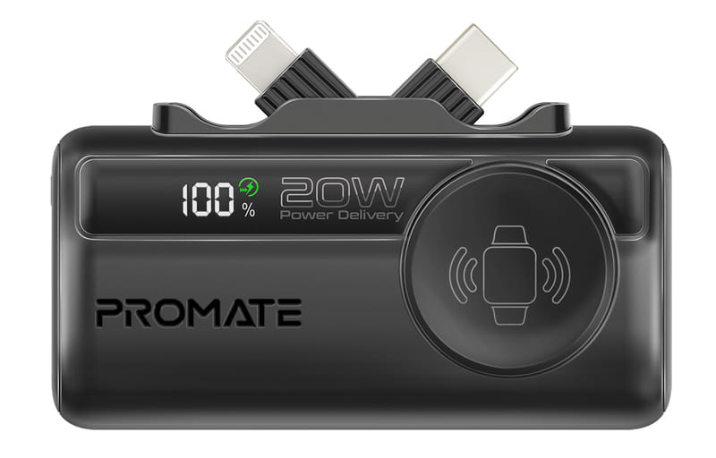 Батарея мобильная Promate 5000mAh со встроенными разъемами USB-C и Lightning (powerup-trio.black) - Фото 1