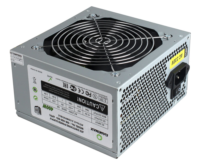 Блок питания для ПК Gamemax ATX 400W APF 12 см с кабелем питания (GM-400W-80+APFC) - Фото 1