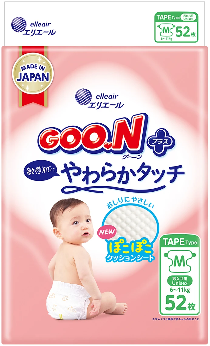 Одноразові підгузки Goo.N Plus 6-11 кг розмір М, на липучках, унісекс, 52 шт. (21001497)